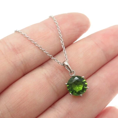 925 Sterling Silver Real Round-Cut Peridot Cable Chain Necklace 18" - Image 1 of 4
