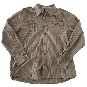 Cavi Long Sleeve Plaid Button Front Shirt Men's 3XL Brown White Blue - Picture 1 of 5