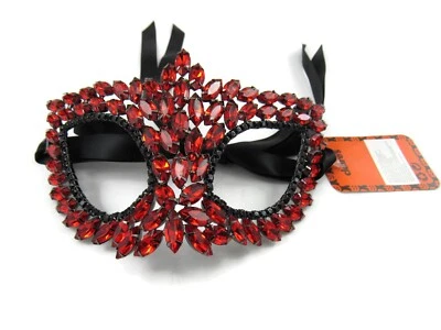 Halloween Womens Accessories Red Gem Encrusted Mask One Size New - Image 1 of 2