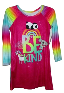 New Girls Large 10-12 Be Kind Nightgown Fleece Rainbow Unicorn Panda Koloa Pink - Picture 1 of 2