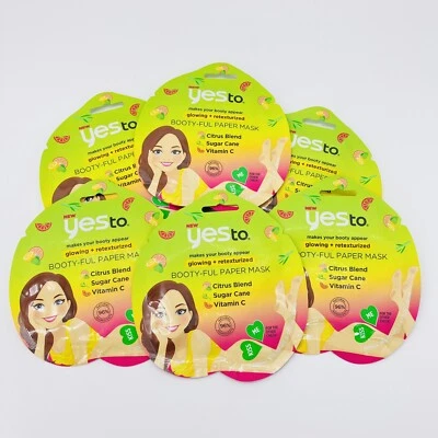 Lote de 6 máscaras de papel bumbum retexturizadas Yes to Glowing Booty-Ful vitamina C cítrica - Imagem 1 de 3