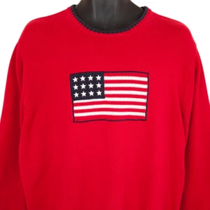 Vintage American Flag Sweater Womens Size 2X Red 90s Karen Scott Australia - Picture 1 of 7