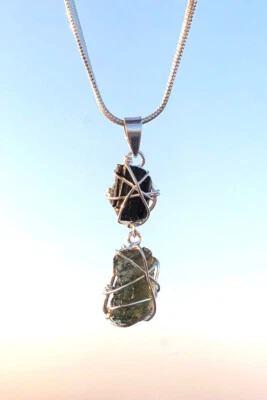 Pingente de moldavita, pingente de pedra preciosa turmalina preta prata 925 feminino - Imagem 1 de 3