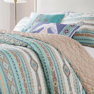 SOUTHWESTERN TURQUOISE PHOENIX 3p King QUILT SET : SOUTHWEST NATIVE BROWN TRIBAL - Picture 1 of 7