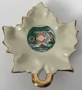 Vintage Kenora Canada Ceramic Ashtray Maple Leaf 22K Gold Rim Mid Century Modern - Picture 1 of 3