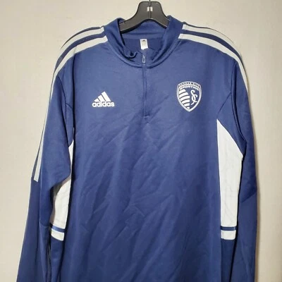 Kansas City FC Sweatshirt Men XL Blue Adidas 1/4 Zip Logo MLS Adult Sporting NWT - Image 1 of 4