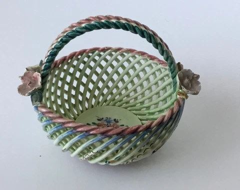 Vintage Spanish latticework basket with flowers handpainted Cover