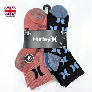 HURLEY Mens Crew Socks Size 7-11 EUR41-46 6 Pack Sweat Wicking Cushioned Comfort - Picture 1 of 11