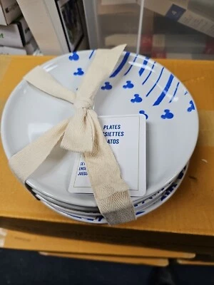Disney Parks Mickey Mouse Blue Homestead Tidbit Salad Dessert Plate Set 4 New - Image 1 of 3