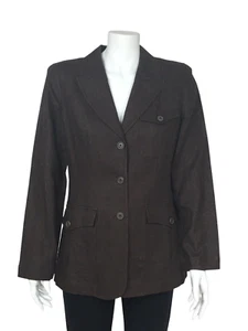 Apostrophe Sz 8 Dark Brown Pure Linen Front Pockets Classic Style Blazer/Jacket - Picture 1 of 7