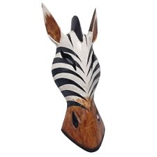 Zebra Safari Wall Sculpture Mask Hand Carved Decorative Hanging Art  10 inch