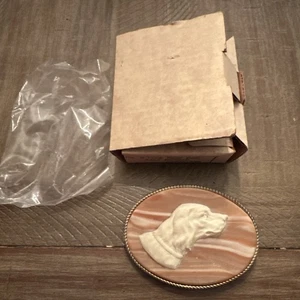 Hebilla de cinturón camafeo cabeza de perro vintage - Retriever Setter - Inoclay estilo occidental - Imagen 1 de 7