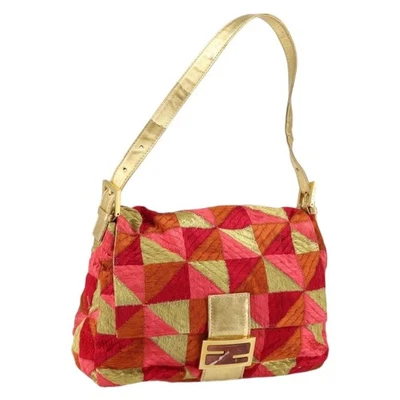 Auténtico bolso de hombro FENDI Mamma Baguette rojo satinado dorado 144979 Foto 1 de 4