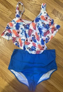 Nuevo traje de baño floral azul de 2 piezas Mae de verano para mujer 2XL - Imagen 1 de 1