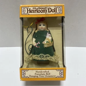 Muñeca reliquia vintage Lil Chimers adorno de Navidad campana porcelana terciopelo - Imagen 1 de 6