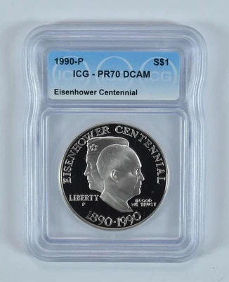 1990-P Eisenhower Commemorative Dollar PR70 DCAM ICG *9712 - Image 1 of 4