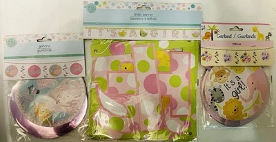 Animales de baby shower, pancartas, 2 guirnaldas, ¡es una niña! Foto 1 de 4
