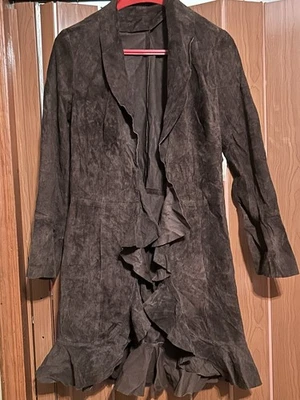 Chaqueta para mujer SUZANNE SOMERSVintage marrón chocolate con volantes de gamuza, pequeña Foto 1 de 4