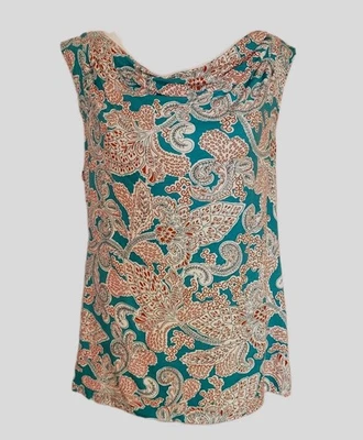 Talbots Blue Paisley Cowlneck Sleeveless Women's Top Size M Beach Coastal Flowy - Image 1 of 4