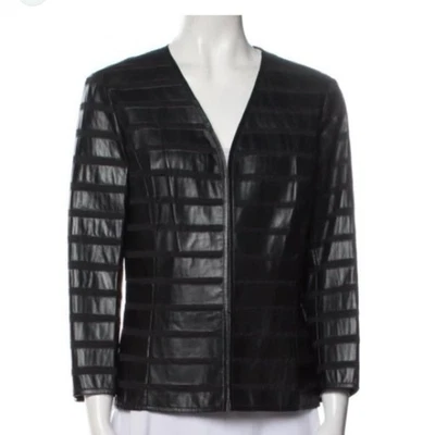 Chaqueta para mujer Lafayette 148 New York negra 100 % cuero frente abierto talla XL Foto 1 de 4