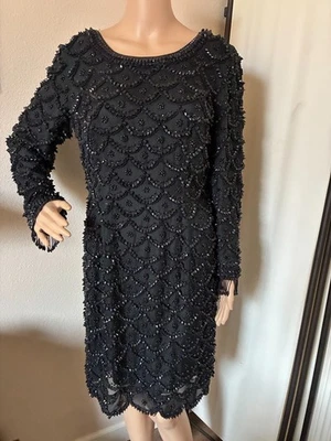Vtg 60's Black heavy beaded hand tailored dress Hong Kong MLORDS - Image 1 of 4