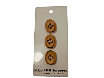 Botones de madera tostada vintage JHB Imports x 3 piezas botón de 4 agujeros cardado 3/4" B14 Foto 1 de 4