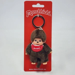 Monchhichi Boy Keychain Sekiguchi 4" Red Bib Brown Plush Doll Toy - Picture 1 of 7