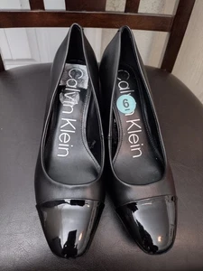 Calvin Klein Almond Toe Pump with Silver and Patent Leather Detail Size 9 - Picture 1 of 12
