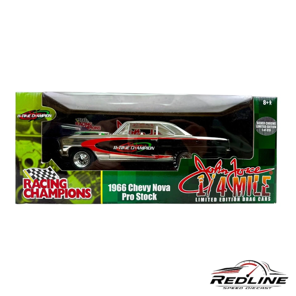 🏁Racing Champions 1966 Chevy Nova Pro Stock John Force Chrome Chase 1:18 LN🏁 Foto 1 de 4
