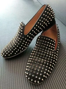 Christian Louboutin Rollerboy Spikes Nieten schwarz silber Wildleder Slipper 42 27 cm - Bild 1 von 12