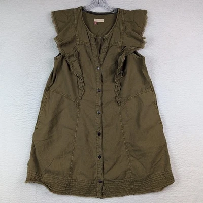 Vestido túnica Anthropologie Pilcro manga acampanada abotonada verde medio Foto 1 de 4