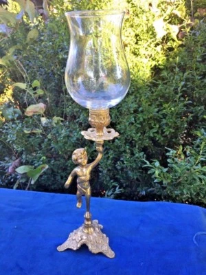 Antique Vintage BRASS NAKED CHERUB Globe Candle Holder Lamp ▬ ART NOUVEAU ▬ ❤️ - Image 1 of 4