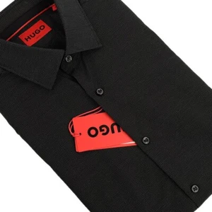 HUGO BOSS Black Pindot KOEY Slim Fit Cotton Dress Shirt 15 NWT - Picture 1 of 2