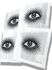 Jonathan Adler Cocktail Napkins, Eye Embroidered, Cotton Set of x4 £50 RRP - Picture 1 of 18