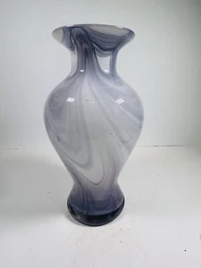 "Florero de vidrio artístico de Murano Lavoraziane púrpura blanco remolino excelente 11"" de alto" - Imagen 1 de 9