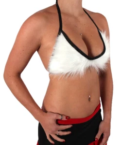 Womens Fur Bra Top White Cat Halloween Costume Bikini Animal Christmas Angel Psy - Picture 1 of 2