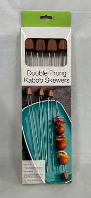 Double Prong Kabob Skewers Set of 4 Rosewood Handles 13.25" - Image 1 of 2