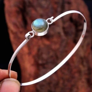 Labradorite Solid 925 Sterling Silver Handmade Women Popular Gift Bangle, M1194 - Picture 1 of 6