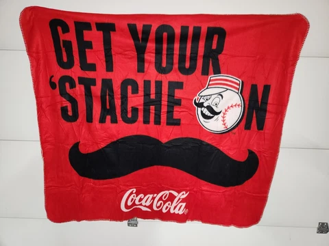 Promo Cincinnati Reds Baseball Coca Cola "Get Your Stache On" Throw Blanket Cover