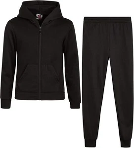 Real Love Girls' Jogger Set - 2 Piece Basic Fleece Solid Full 10-12, Black  - Picture 1 of 7