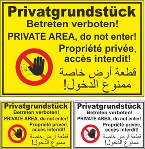 Verbotsschild wetterfest Privatgrundstück Betreten verboten arabisch franz. #A6 - Bild 1 von 9