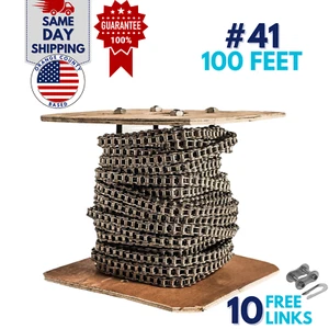 #41 SS Stainless Steel Roller Chain 100 Feet with 10 Connecting Link - Picture 1 of 4