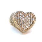 14K YELLOW GOLD WOMEN'S MEN'S HEART EMERALD BAGUETTE CUT DIAMOND RING 6.5CTS