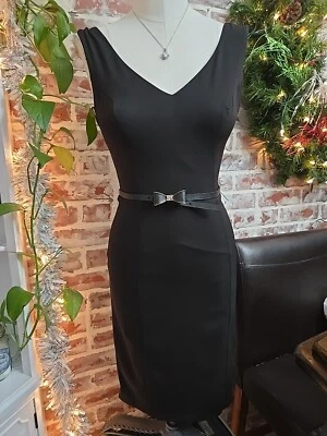 Modcloth Womens Little Black Dress Sz Small Sleeveless Knee Length Bow Belt - Image 1 of 4
