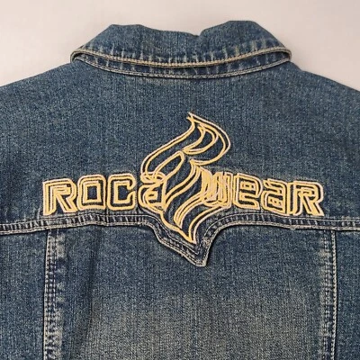 Vintage Rocawear Jacket Womens Large Blue Jean Stretch Button Up Crop Denim Coat - Image 1 of 4