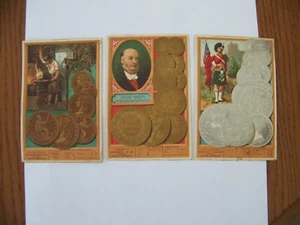 Coin Trade Cards 3 Jules Grevy Blacksmith Soldier 1880's Money Penny Francs - Picture 1 of 2