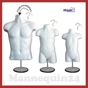 Torso Body Dress Mannequin Form White Male Child Toddler Set 3 Stands + 3 Hanger - Picture 1 of 11