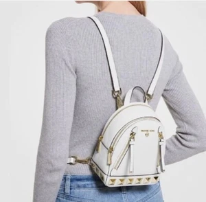 NEW Michael Kors Mini Brooklyn Studded Leather Optic White Backpack Convertible - Picture 1 of 8