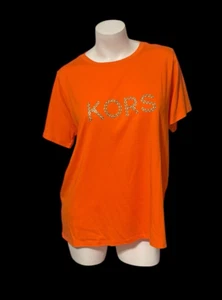 NWT MICHAEL KORS TANGERINE GOLD-TONE STUDDED LOGO T-SHIRT SIZE 1X MSRP $88.00 - Picture 1 of 9