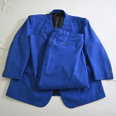 Gino Cappeli 52R 46x29 Blue Windowpane Mens Jacket Pants Suit - Image 1 of 4